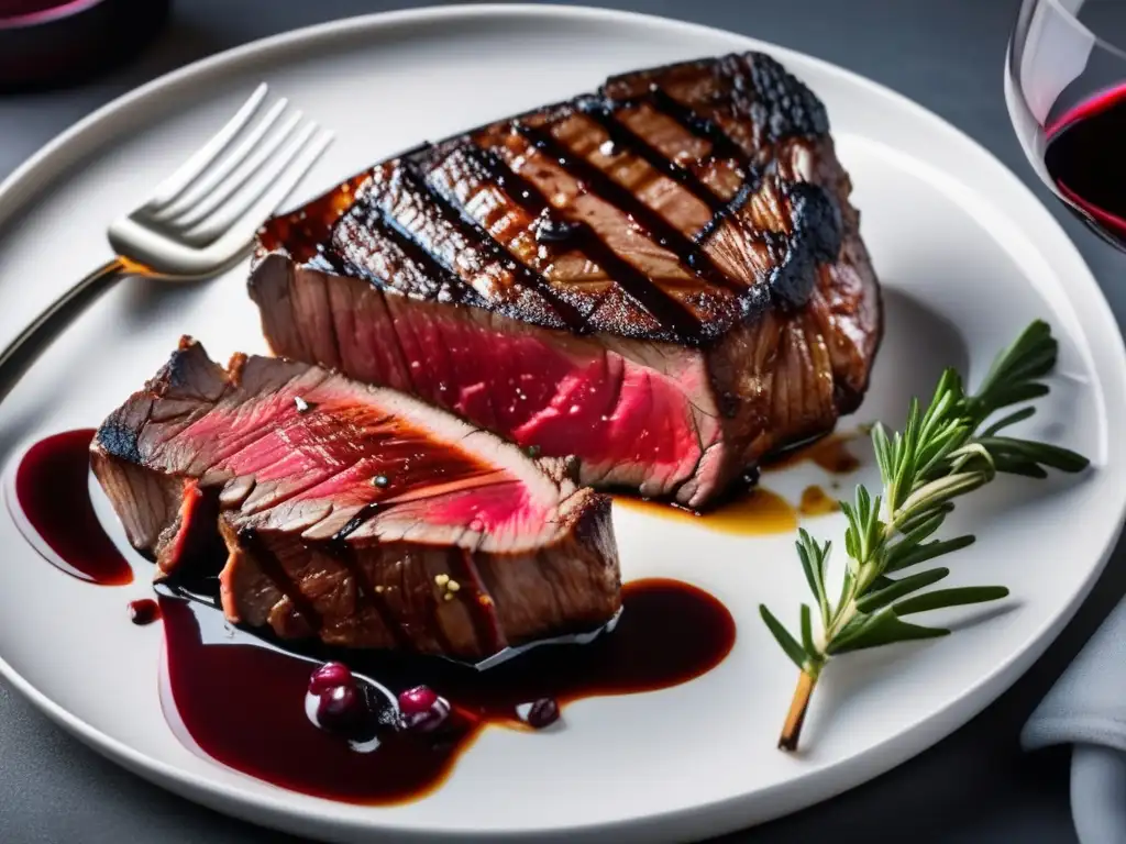 Steak jugoso y perfectamente cocido con salsa de Cabernet Sauvignon, maridaje ideal para carnes rojas