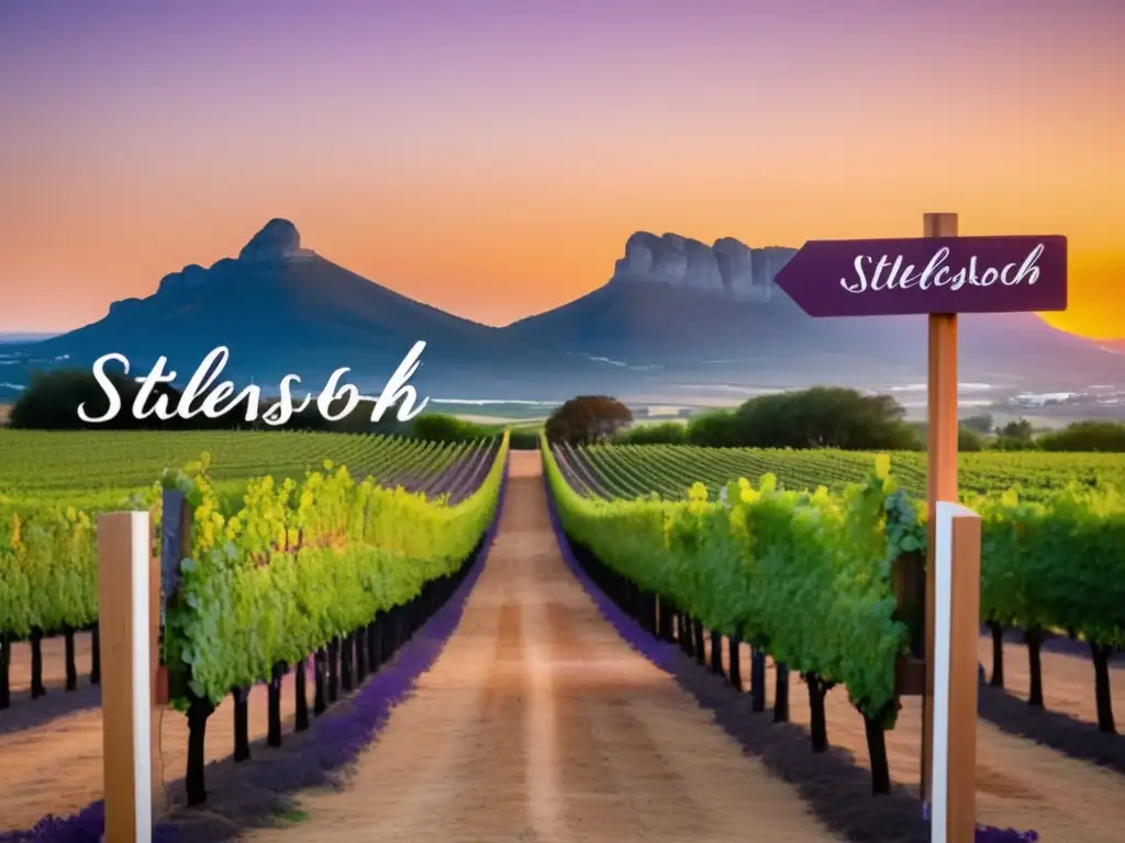 Stellenbosch Wine Festival: oferta enoturística Sudáfrica, paisaje sereno de viñedos al atardecer