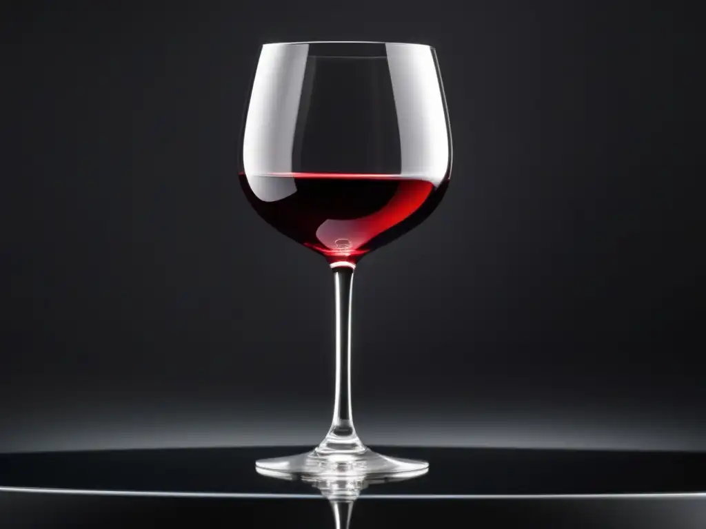 Técnicas de cata de vinos avanzadas: Copa de vino elegante y vibrante en superficie negra