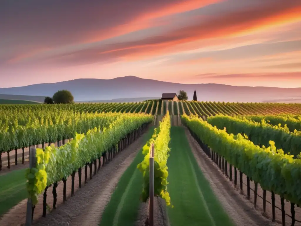 Técnicas de crianza de vinos orgánicos en viñedo al atardecer