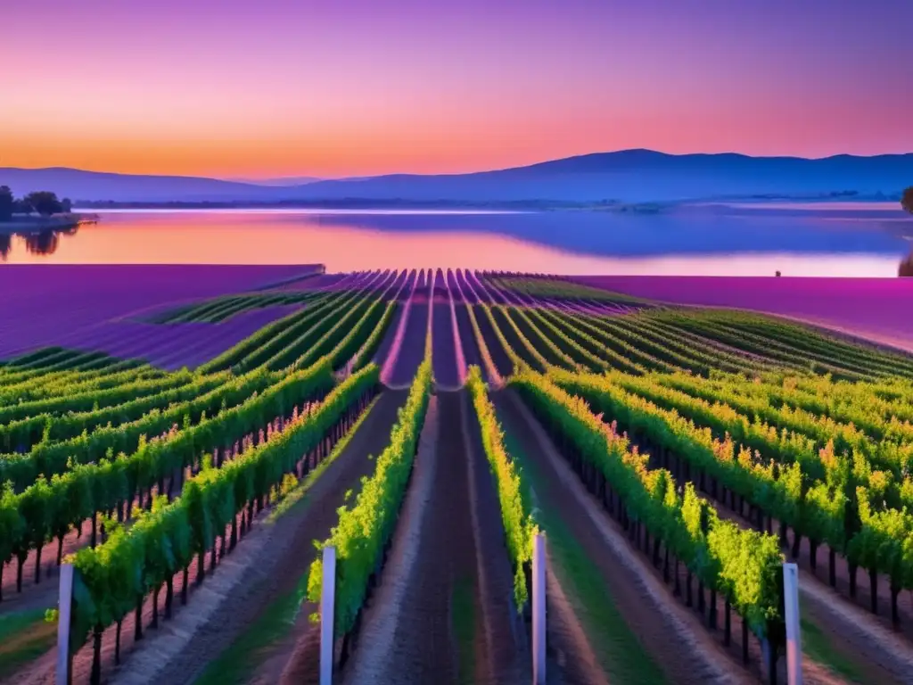 Tendencia producción vinos naranja en viñedo al atardecer