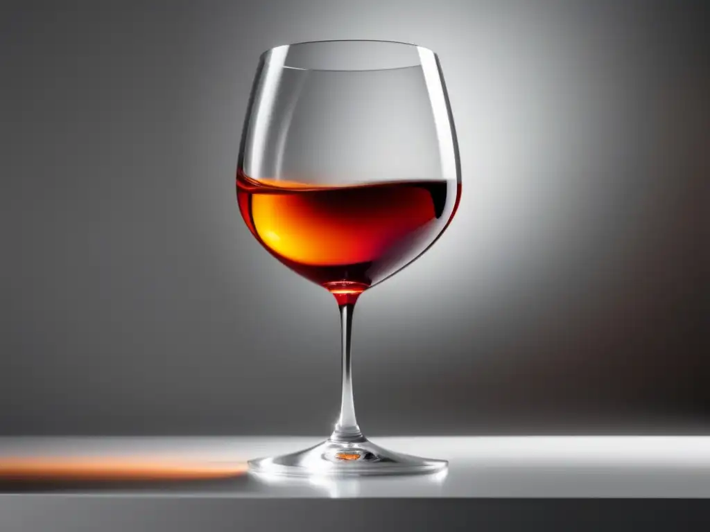 Tendencia vinos naranjas: copa minimalista con vino naranja vibrante, elegante y sofisticado en superficie blanca