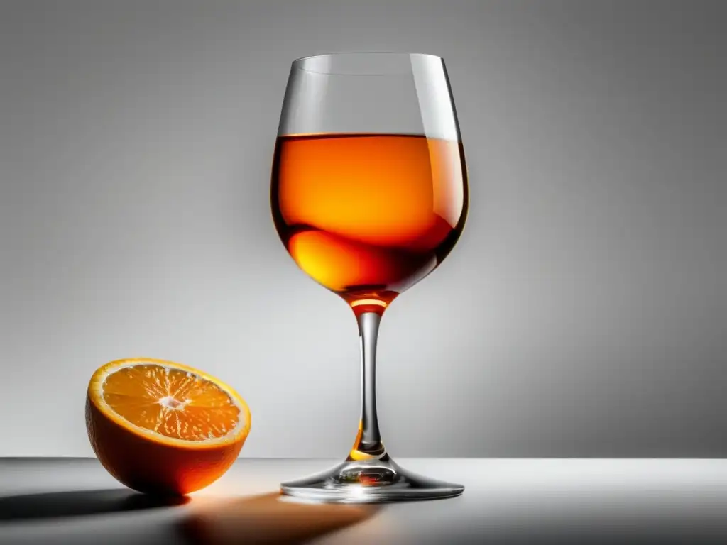 Tendencia vinos naranjas: Vino naranja puro y elegante en copa minimalista