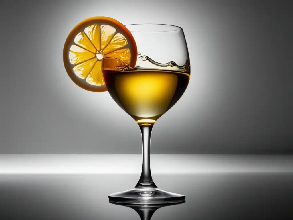 Tendencia vinos naranjas: Vino naranja sofisticado en copa blanca con detalles claros