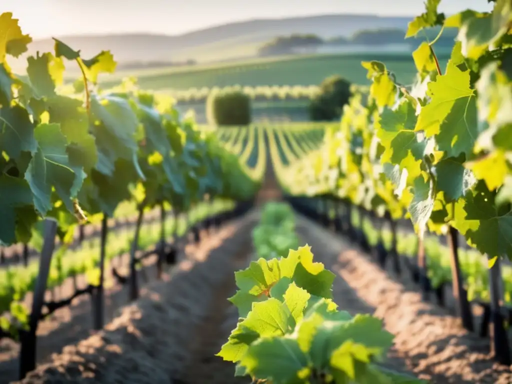 Viñedo orgánico al amanecer Tendencia vinos orgánicos biodinámicos en una viña vibrante y saludable, que destaca la belleza natural y la armonía con el medio ambiente