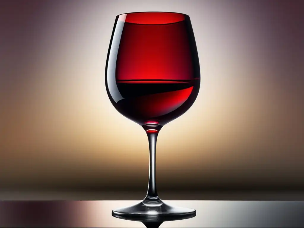 Tendencias vino en mercados emergentes: copa elegante con vino rojo intenso, resalta detalles, reflejos y minimalismo