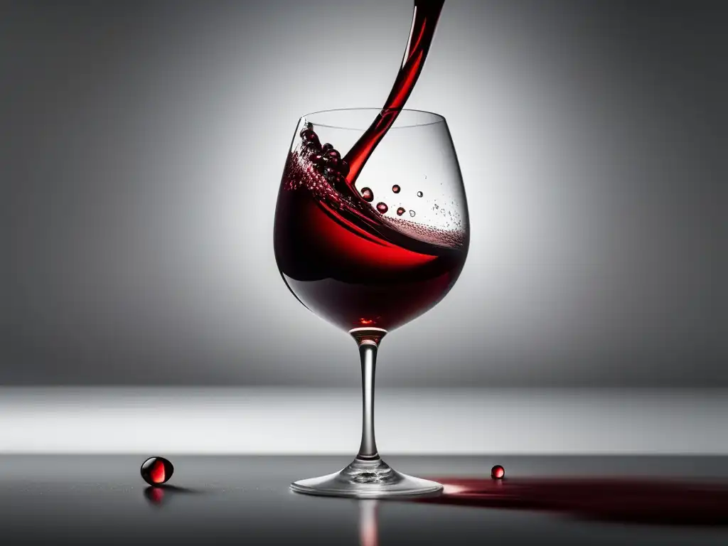 Tendencias vino moda 2021: Imagen 8k ultradetallada de una copa de vino transparente, con un elegante derrame y reflejos sutiles