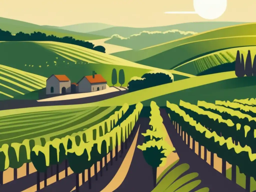 Terroir europeo vinos del viejo mundo | Ilustración minimalista de viñedo europeo