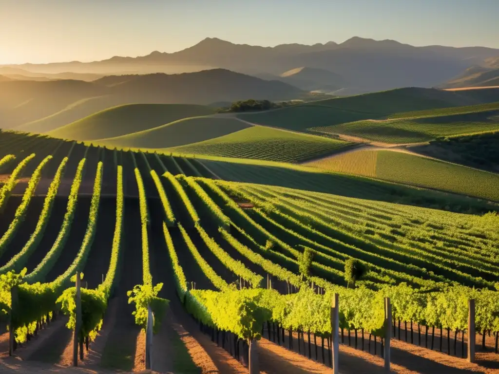 Terroir y vinos sudamericanos en una imagen de viñedos al atardecer