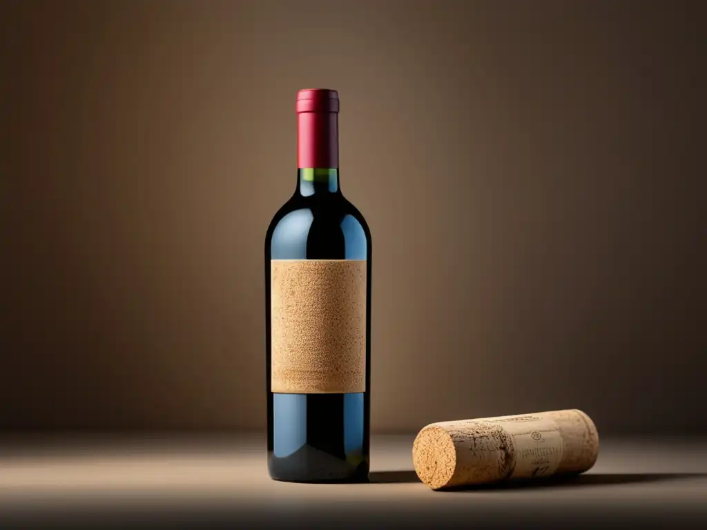 Innovación corcho: almacenamiento vino, textura y diseño precisos de un corcho sellando una botella, elegante y refinado