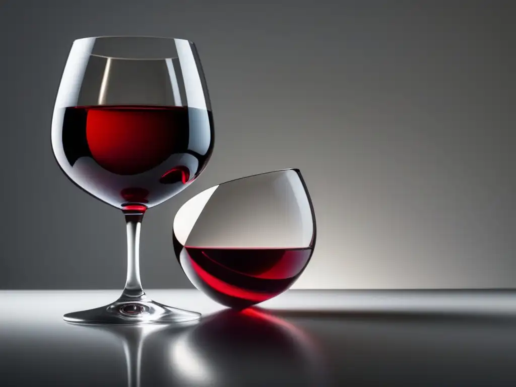 Vino tinto: Efectos en presión arterial - Imagen 8K de copa llena de vino rojo, minimalista, sombras y reflejos