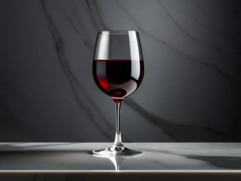 Vino tinto elegante y minimalista en encimera de mármol - Mitos sobre vino y obesidad