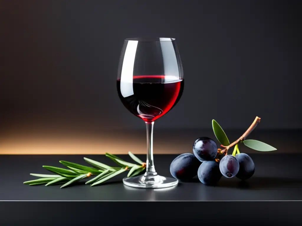 Copa de vino tinto elegante y minimalista con maridajes de otoño: sabores estación