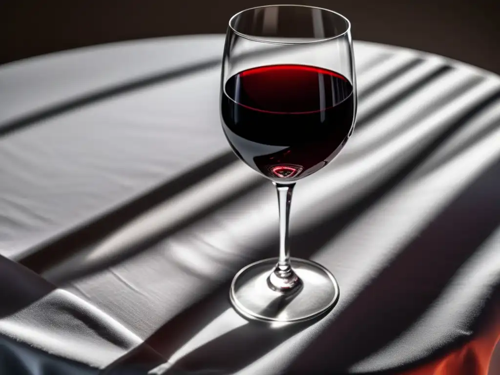 Copa de vino tinto, elegante y sofisticada, sobre mantel blanco