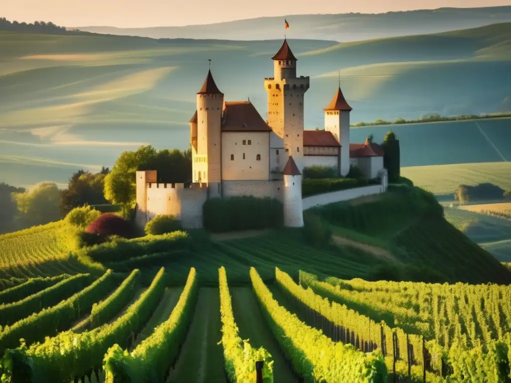 Tour vinícola por castillos alemanes: castillo medieval rodeado de viñedos en paisaje idílico