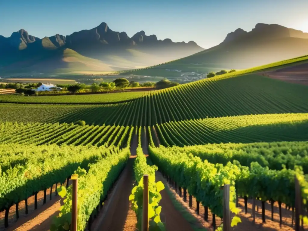 Tour vinícola Sudáfrica Stellenbosch Franschhoek, escena minimalista en viñedos pintorescos