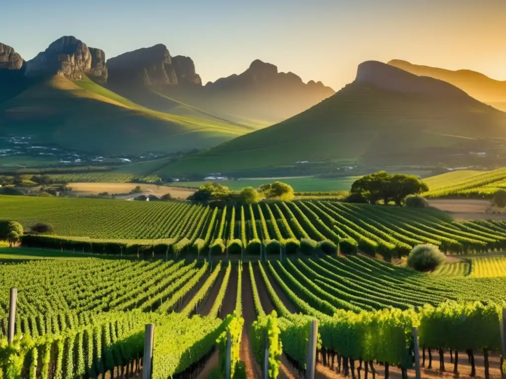 Tour vinícola Sudáfrica Stellenbosch Franschhoek: viñedos exuberantes, simetría y elegancia en un paisaje tranquilo y memorable