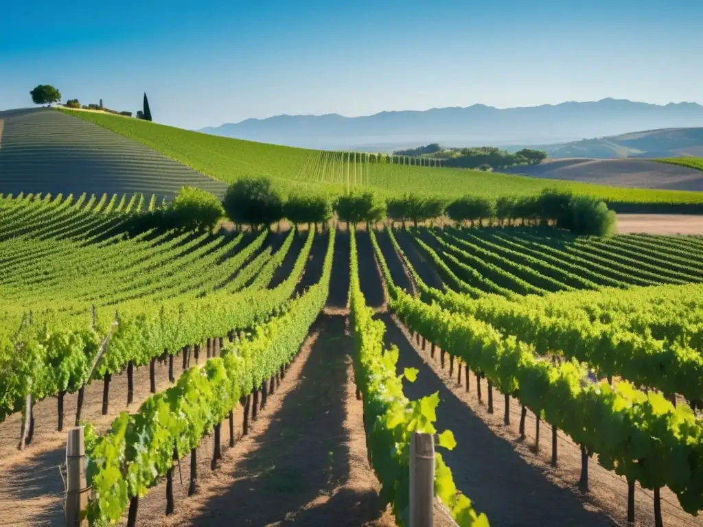 Tour viñedos Provenza Mediterráneo: viñedo soleado y detallado, con filas verdes de uvas vibrantes y paisaje sereno