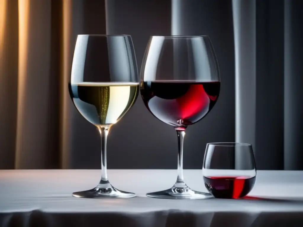 Tour de vinos sin excederte: copa de vino tinto y copa de agua claras, elegantes y contrastantes