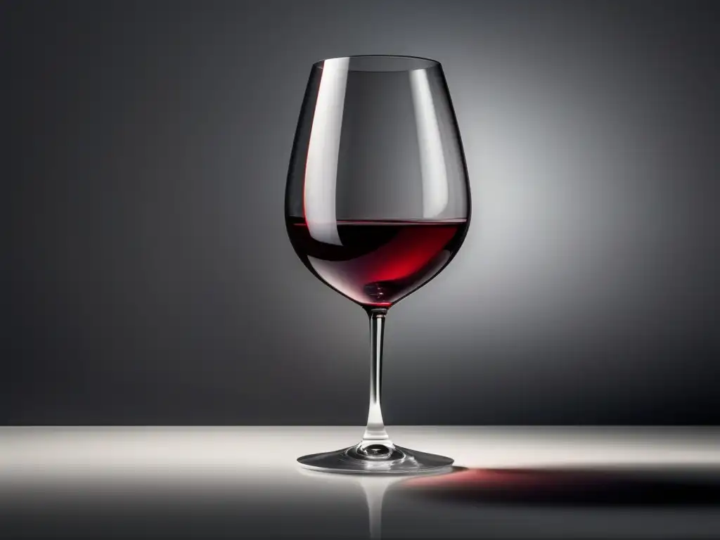 Ultra detalle de copa de vino minimalista con vino rojo, resalta elegancia y beneficios para metabolismo