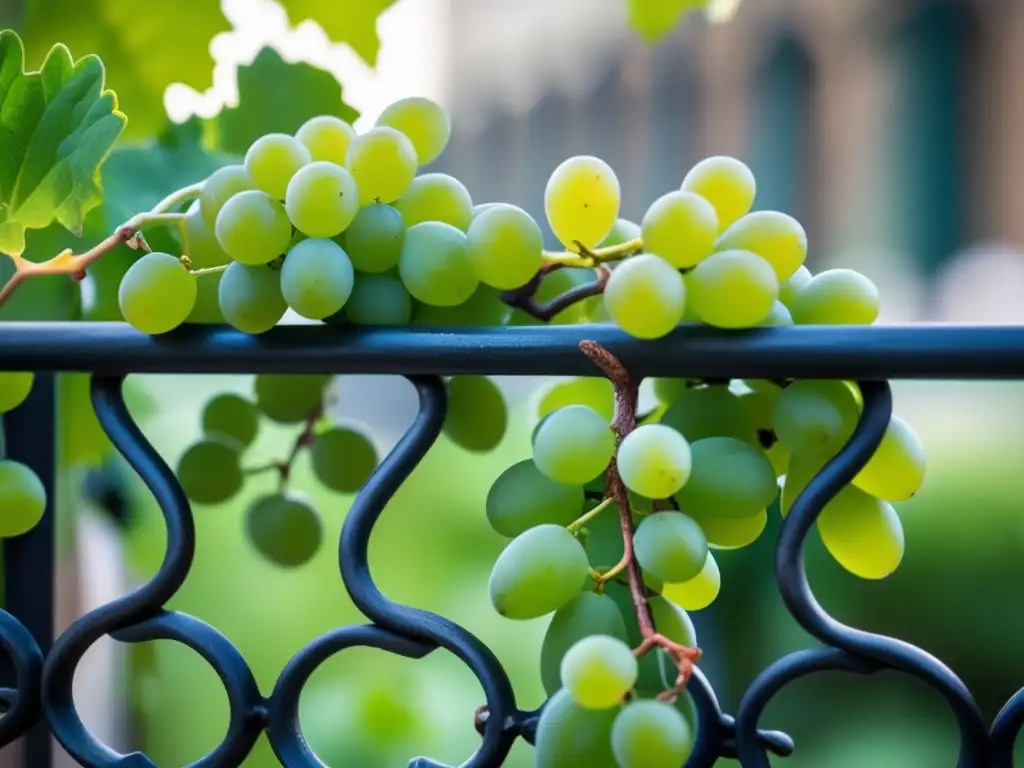 Microviñas urbanas en ciudades: viñedo verde vibrante junto a valla de hierro en entorno urbano