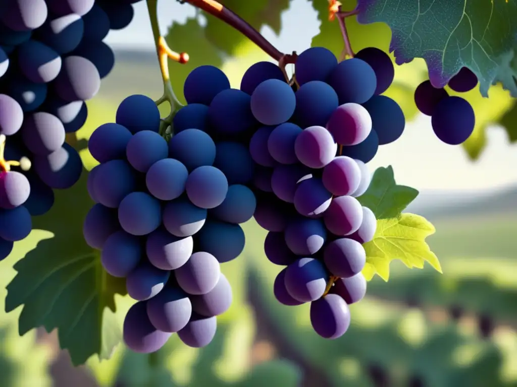 Dolcetto: uva dulce favorita Piamonte, imagen 8k de uvas negras colgando de una vid