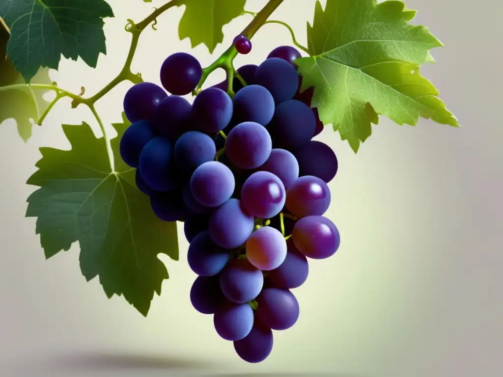 Uvas barrocas: Composición minimalista con uvas maduras y detalles meticulosos, evocando frescura, belleza y sofisticación