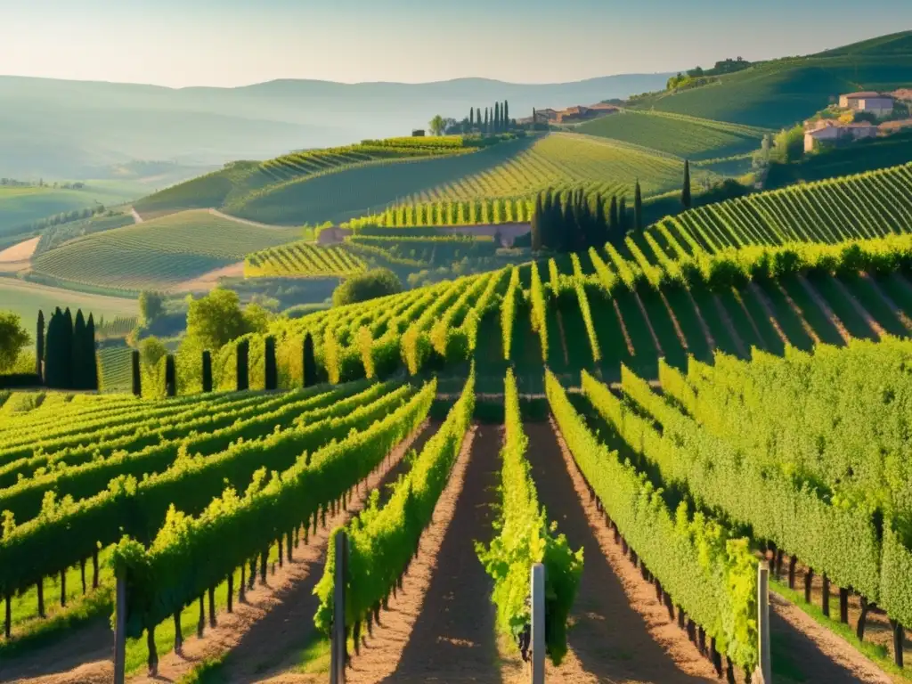 Uvas Garganega: Descubre la esencia del Soave en esta imagen ultradetallada de un paisaje minimalista con viñedos pintorescos