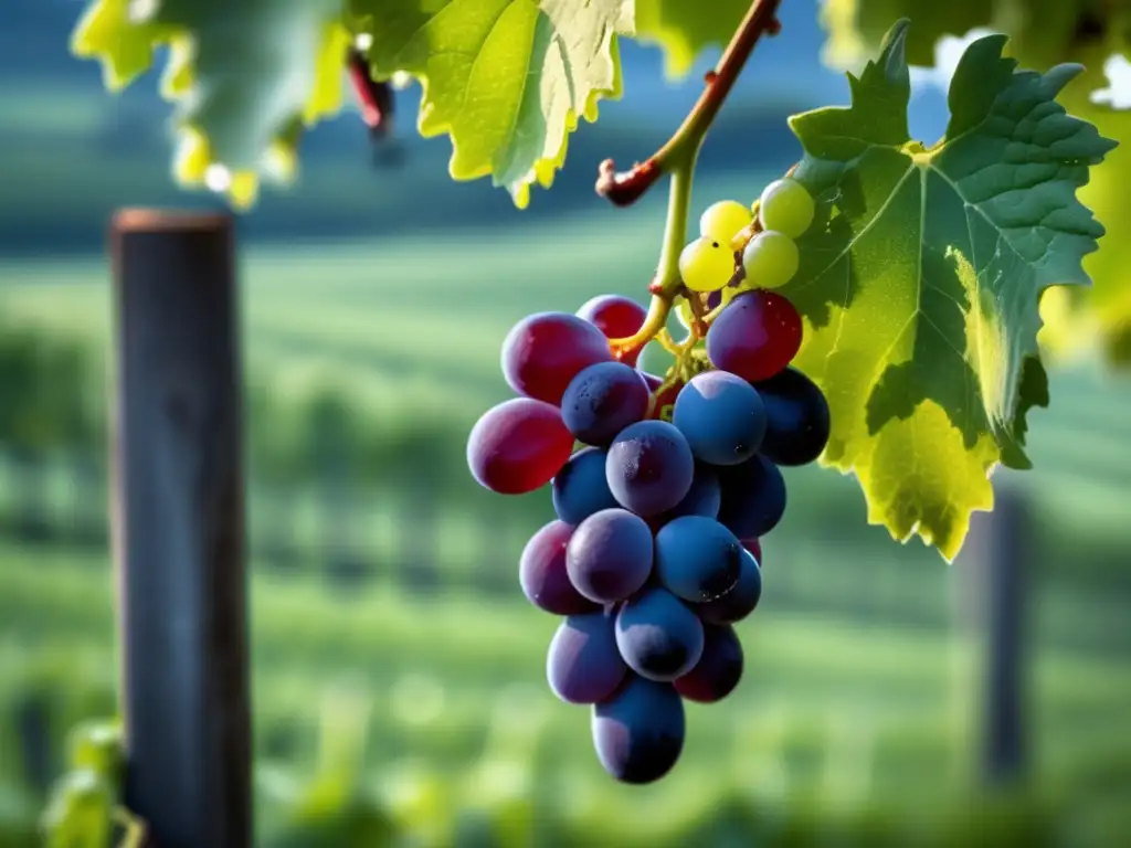 Uvas rojas frescas en viñedo, representando la calidad y artesanía en la producción de vinos contemporáneos