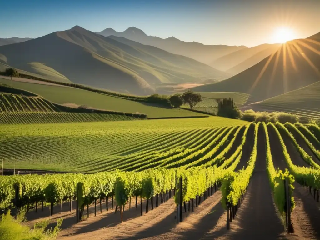 Valles vinícolas de Chile: paisaje cautivador de viñedos y montañas, armonía natural que invita a descubrir regiones vitivinícolas de clase mundial