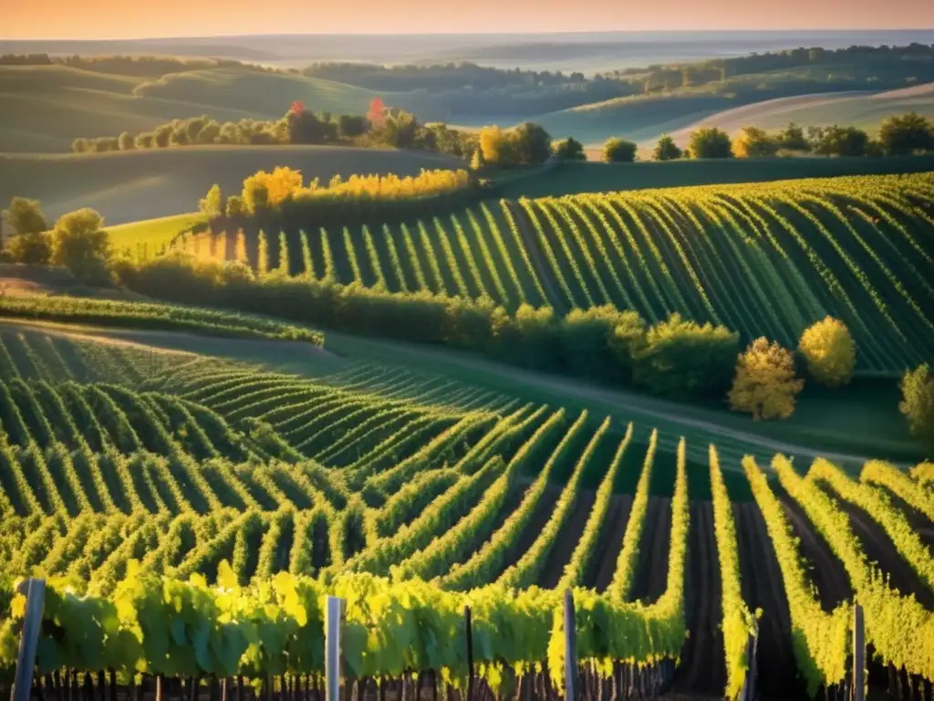 Variedades y estilos vinícolas en Ontario: vista impresionante de viñedo al atardecer