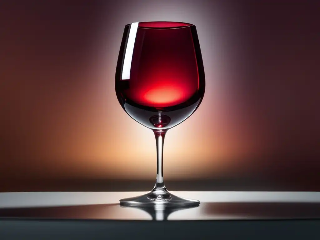 Representación de variedades de uva en el cine: vino tinto en un vaso elegante, con luz suave y fondo monocromático