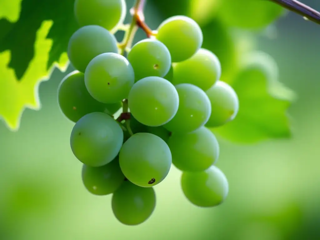 Variedades de uva para Prosecco: racimo de uvas Glera en tonos verdes pálidos