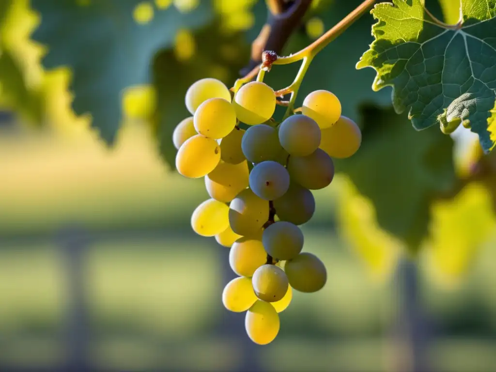 Variedades de uva Gewürztraminer, racimo dorado y delicado en la vid