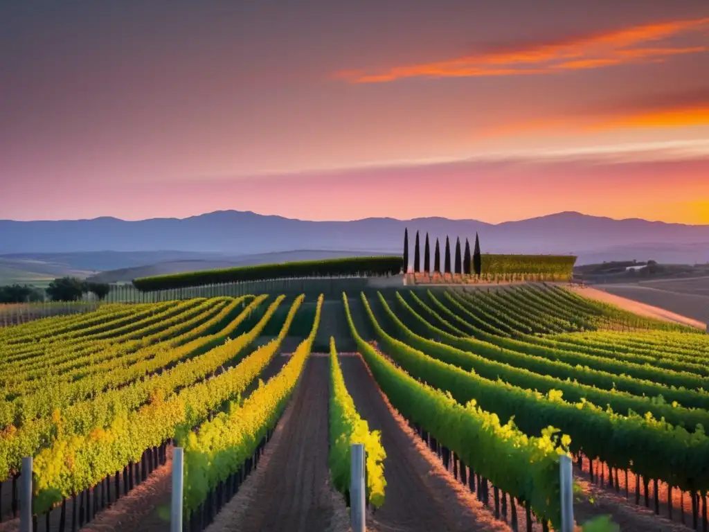 Variedades de uva Tempranillo en la Rioja al atardecer