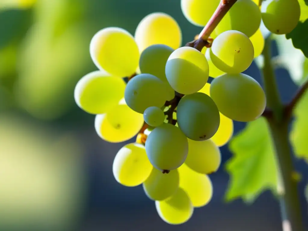 Variedades de uva Trebbiano y terroirs: racimo dorado y delicado en luz