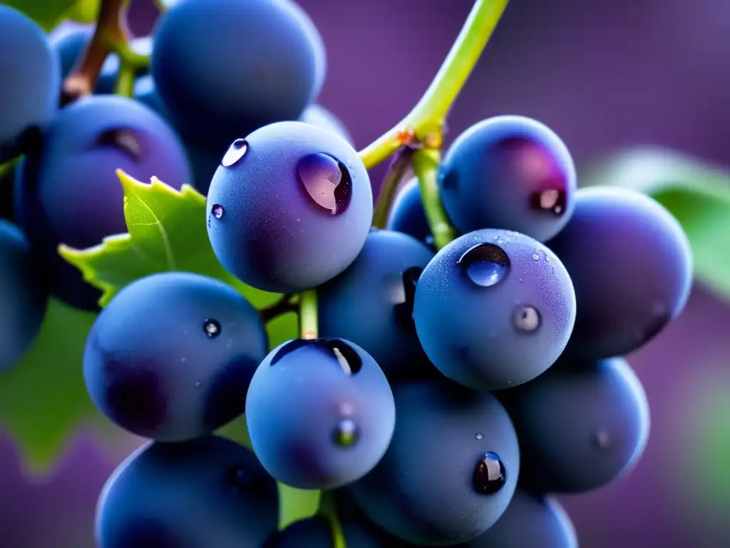 Variedades de uva para vino vegano: racimo de uvas moradas maduras, puras y sin intervención artificial