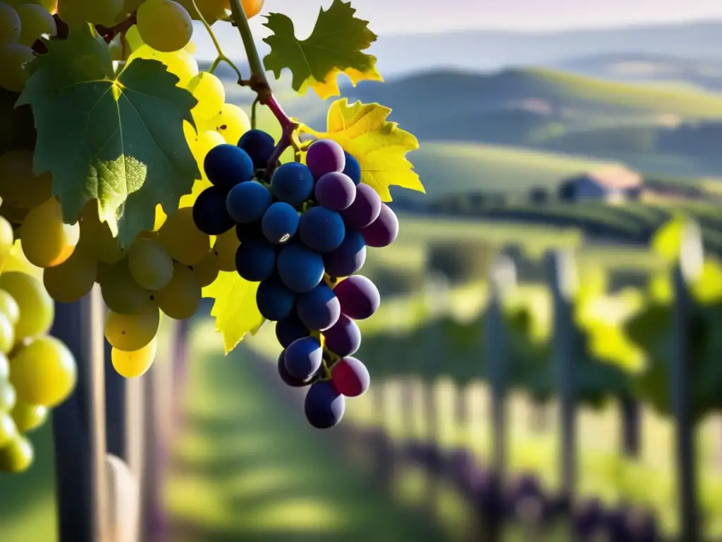 Variedades de vino Aglianico en Italia: racimo de uvas maduras de color púrpura oscuro destacando su belleza natural