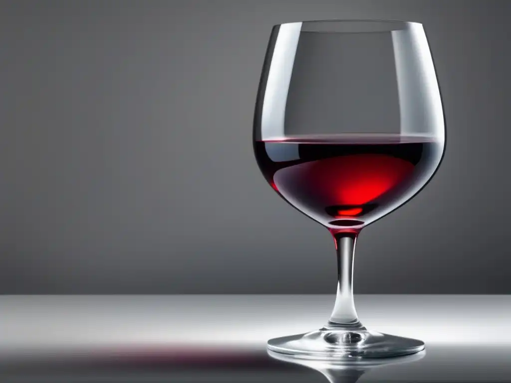 Un vaso de vino tinto en una superficie blanca, mostrando su color vibrante y con condensación; beneficios para la salud del vino