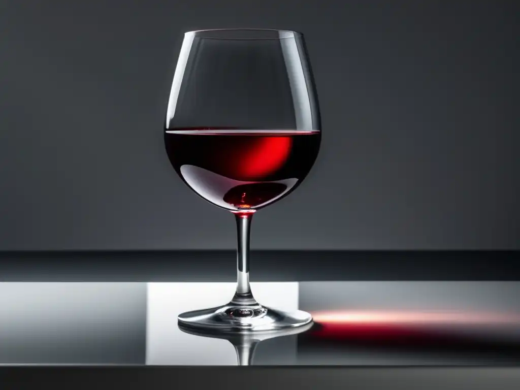 Vaso de vino tinto en superficie blanca, elegante y minimalista - Beneficios del vino en dieta antioxidante