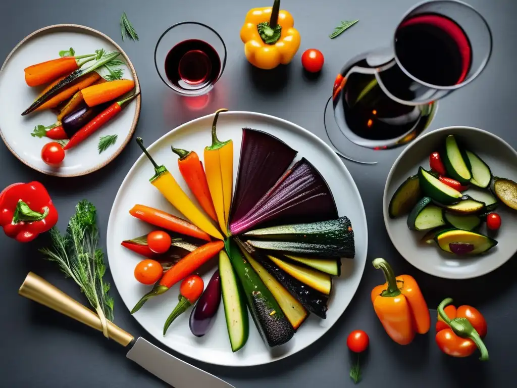 Platter de vegetales asados con maridaje de vinos y platos