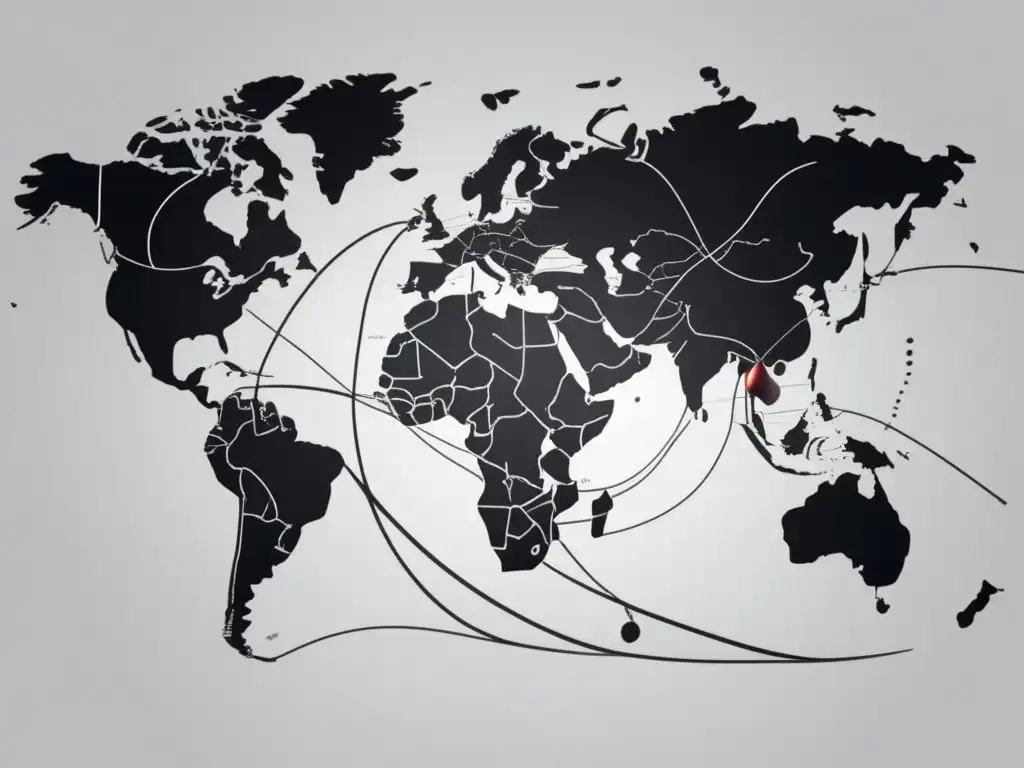 Venta online de vinos internacionales: Mapa minimalista de rutas comerciales de vino, elegante y detallado