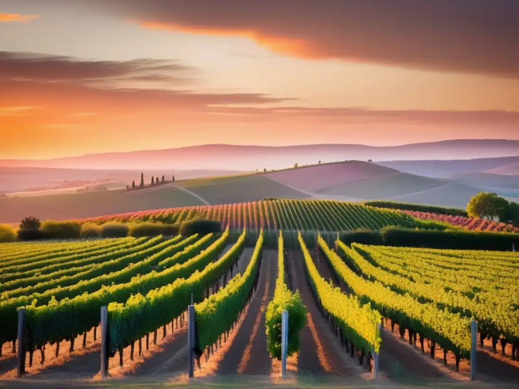 Vinedo al atardecer, belleza natural de la industria vitivinícola - Transformación industria vinos comercio electrónico