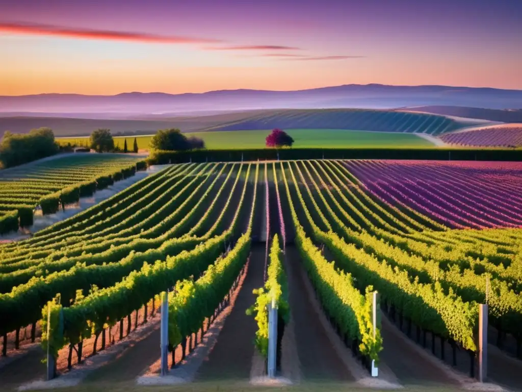 Viñedo al atardecer, belleza natural y relaciones públicas en el vino