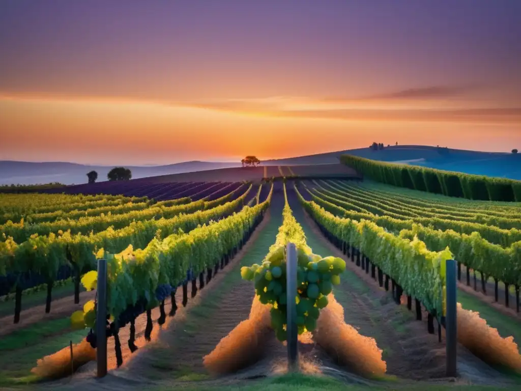 Viñedo al atardecer: cambios rituales cosecha temperaturas extremas