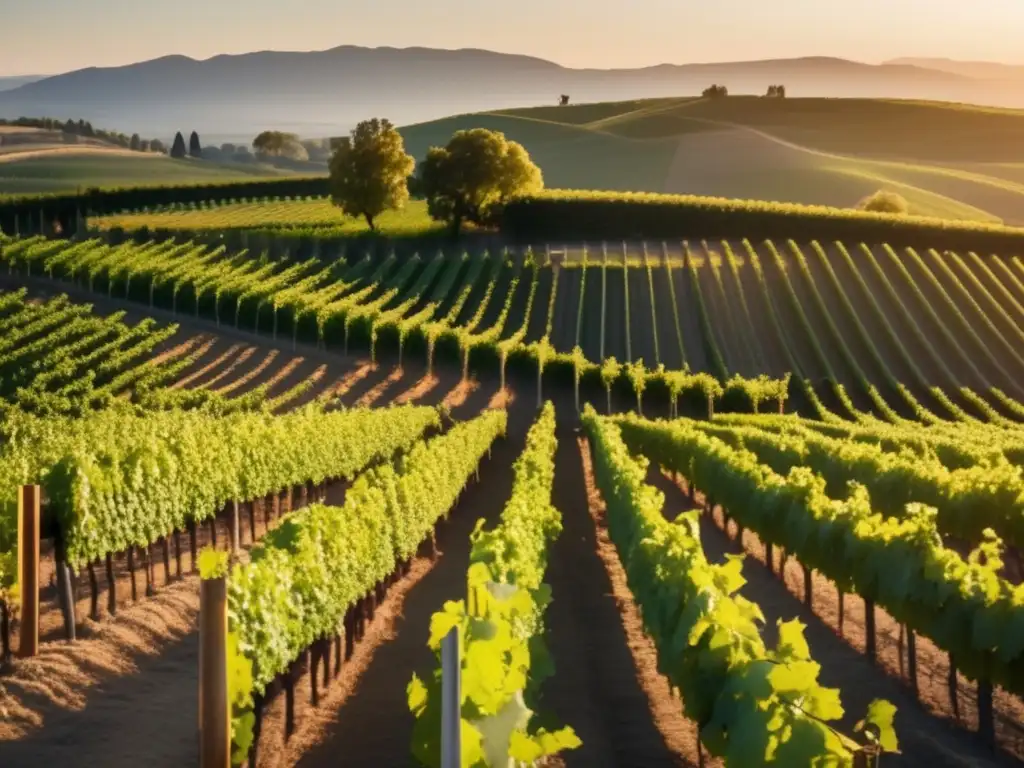 Viñedo al atardecer: Detalle ultradetallado de una viña con mujeres vinicultoras, igualdad en la viña