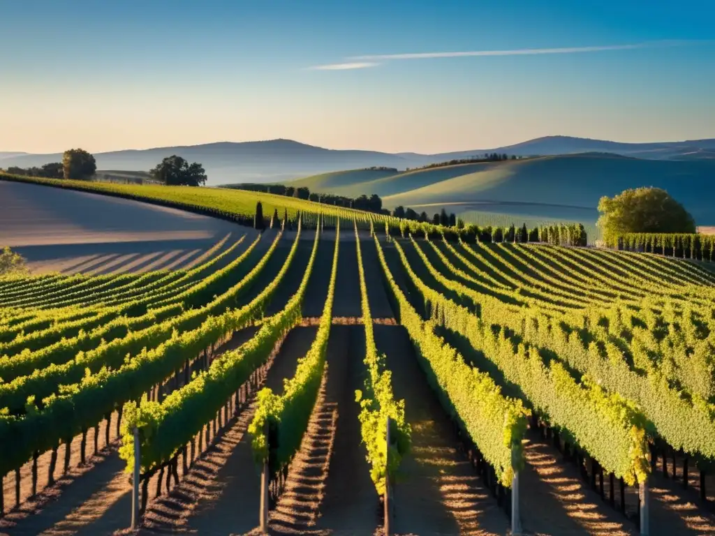 Viñedo al atardecer, equilibrar pasión vino estilo saludable