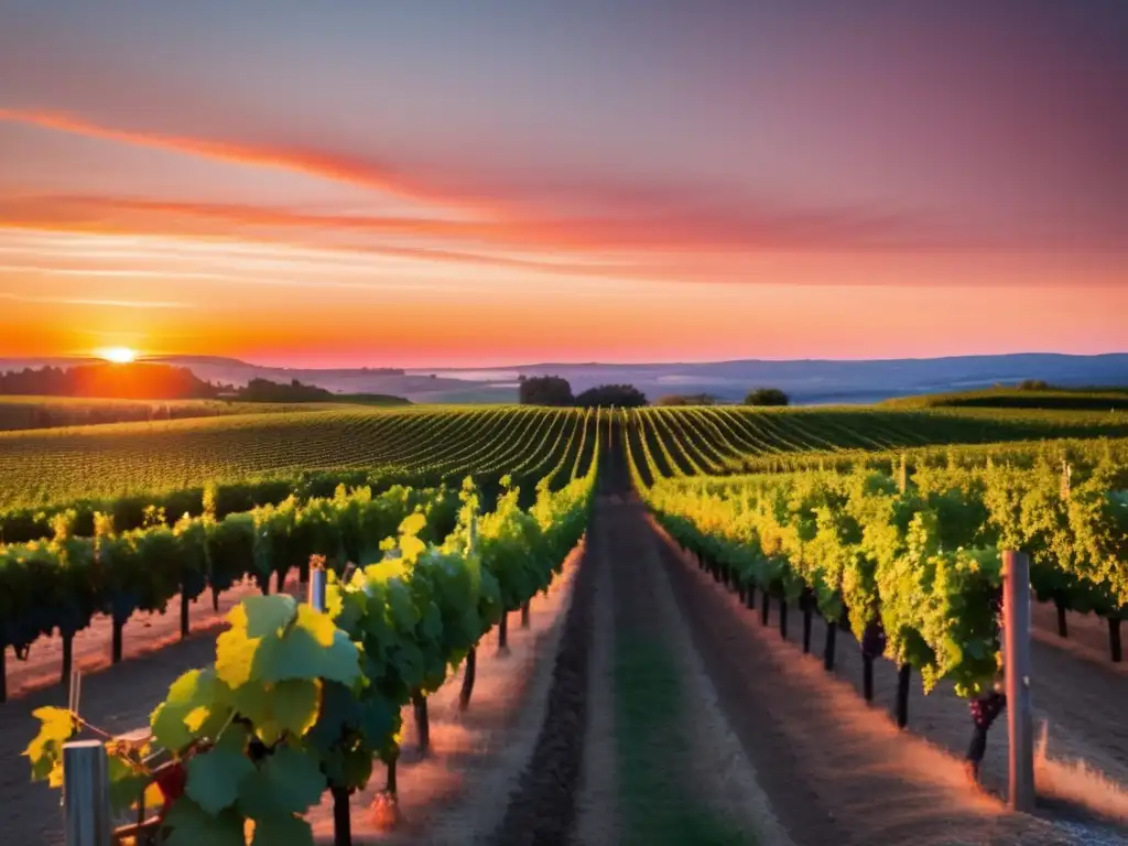 Viñedo al atardecer: Mejora calidad vino tecnología sensores