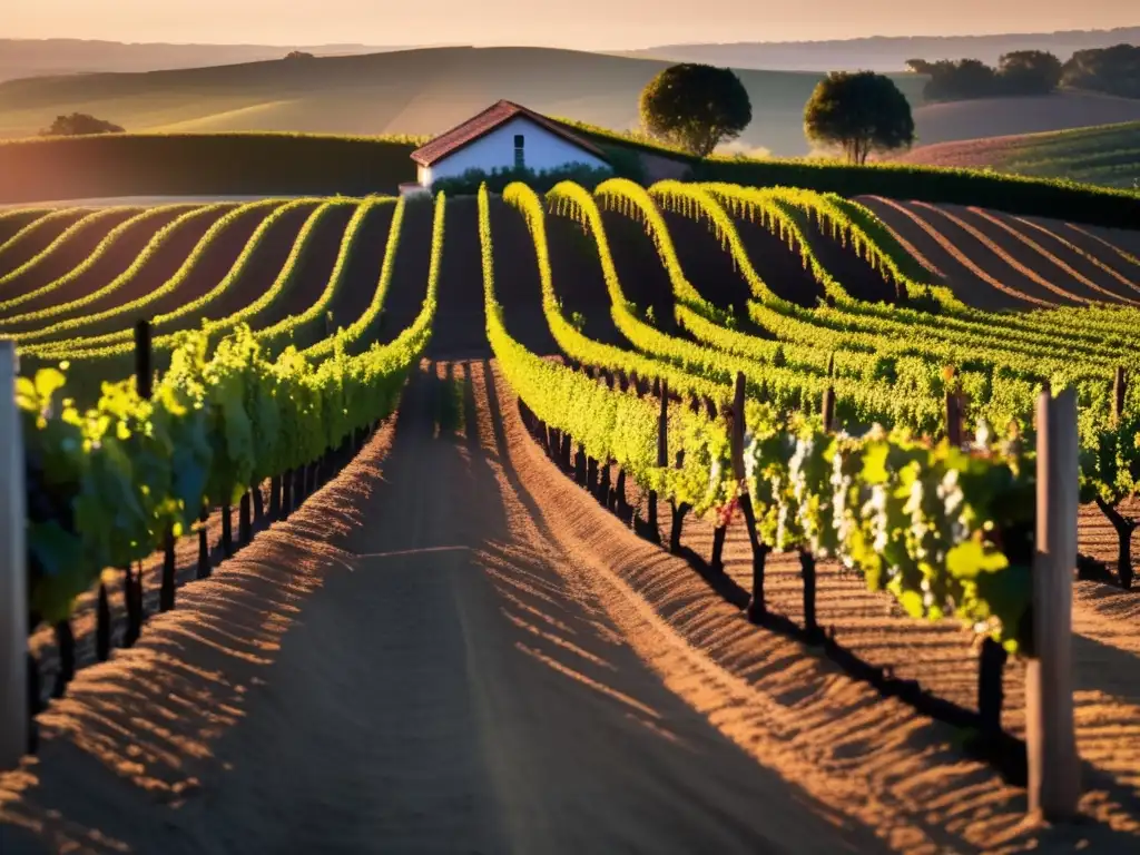 Viñedo al atardecer, uvas Pinot Noir brillantes: Variedades de uva Pinot Noir