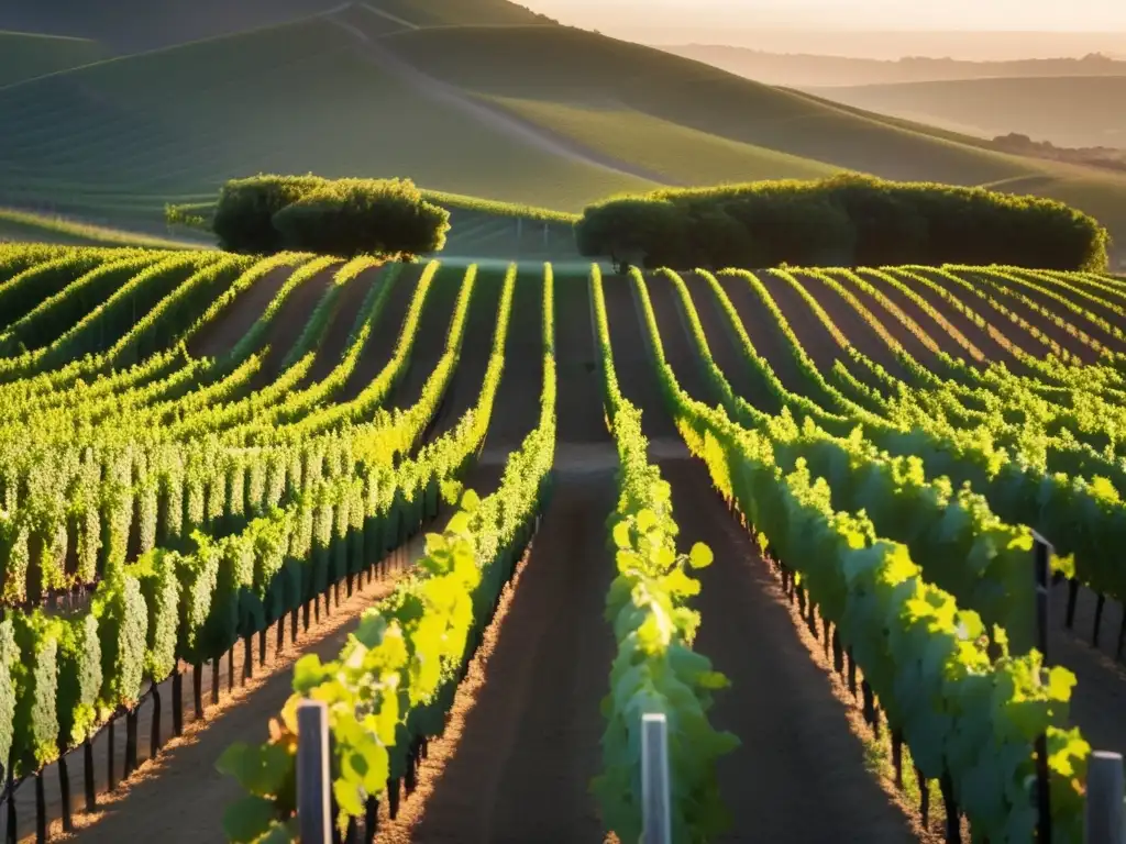 Viñedo en Norteamérica al atardecer con uvas Cabernet Sauvignon, elegante y atrayente